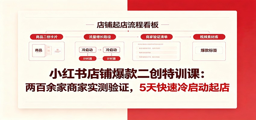 小红书店铺爆款二创特训课:两百余家商家实测验证,5天快速冷启动起店 小红书店铺爆款二创特训课:两百余家商家实测验证,5天快速冷启动起店