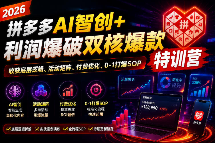2026拼多多AI智创+利润爆破双核爆款特训营,收获底层逻辑、活动矩阵、付费优化、0-1打爆SOP(更新0727) 2026拼多多AI智创+利润爆破双核爆款特训营,收获底层逻辑、活动矩阵、付费优化、0-1打爆SOP(更新0727)