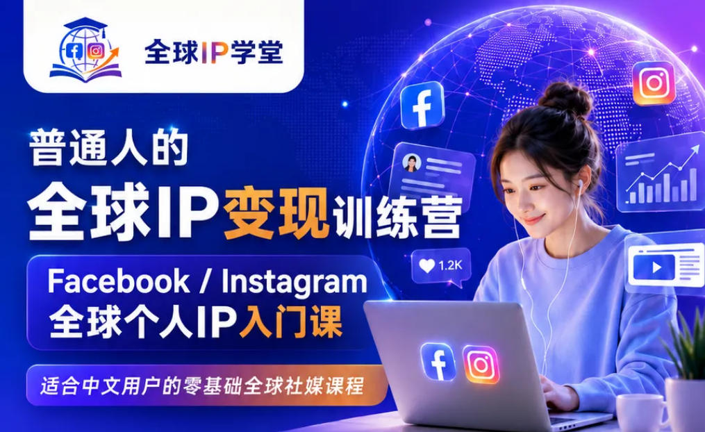 普通人的全球IP变现训练营，Facebook/Instagram全球个人IP入门课，零基础全球社媒课程