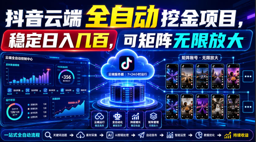 Dy云端全自动挖金项目,稳定日入几百,可矩阵无限放大!【揭秘】 Dy云端全自动挖金项目,稳定日入几百,可矩阵无限放大!【揭秘】