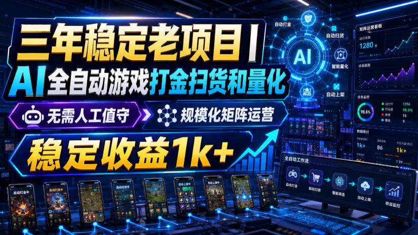 三年稳定老项目|AI全自动游戏打金扫货和量化,无需人工值守,规模化矩阵运营,稳定收益1k+【揭秘】 三年稳定老项目|AI全自动游戏打金扫货和量化,无需人工值守,规模化矩阵运营,稳定收益1k+【揭秘】