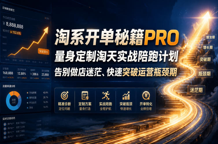 淘系开单秘籍PRO,量身定制淘天实战陪跑计划,告别做店迷茫、快速突破运营瓶颈期(更新20260728) 淘系开单秘籍PRO,量身定制淘天实战陪跑计划,告别做店迷茫、快速突破运营瓶颈期(更新20260728)