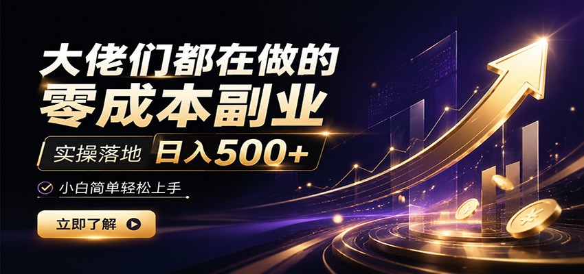 大佬们都在做的零成本副业,实操落地日入500+,小白一秒上手