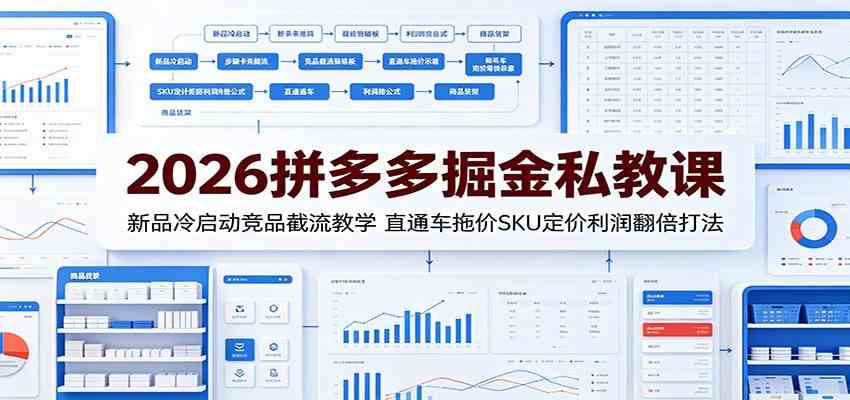 2026拼多多掘金私教课:新品冷启动竞品截流教学,直通车拖价SKU定价利润翻倍打法