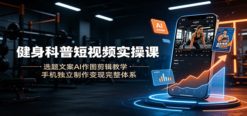 健身科普短视频实操课:选题文案AI作图剪辑教学,手机独立制作变现完整体系