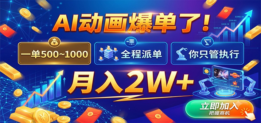 AI动画爆单了!一单500~1000,全程派单,你只管执行,月入2W+