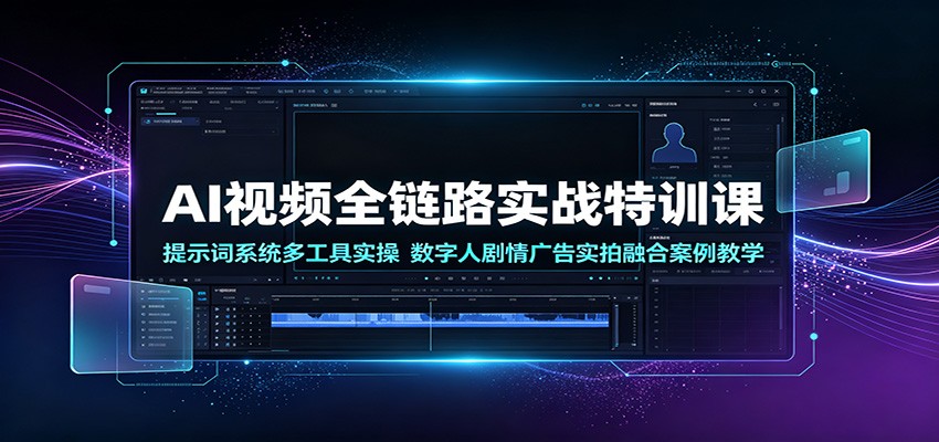 AI视频全链路实战特训课:提示词系统多工具实操,数字人剧情广告实拍融合案例教学