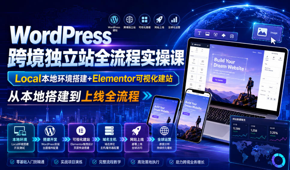 WordPress跨境独立站全流程实操课|Local本地环境搭建+Elementor可视化建站,从本地搭建到上线全流程 WordPress跨境独立站全流程实操课|Local本地环境搭建+Elementor可视化建站,从本地搭建到上线全流程