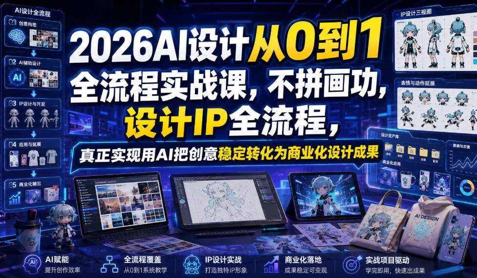 2026AI设计从0到1全流程实战课,不拼画功,设计IP全流程,真正实现用AI把创意稳定转化为商业化设计成果 2026AI设计从0到1全流程实战课,不拼画功,设计IP全流程,真正实现用AI把创意稳定转化为商业化设计成果