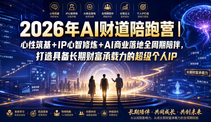 2026年AI财道陪跑营|心性筑基+IP心智修炼+AI商业落地全周期陪伴,打造具备长期财富承载力的超级个人IP 2026年AI财道陪跑营|心性筑基+IP心智修炼+AI商业落地全周期陪伴,打造具备长期财富承载力的超级个人IP