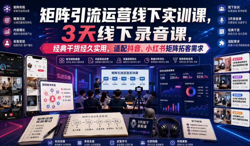 嗨推矩阵引流运营线下实训课,3天线下录音课,经典干货经久实用,适配抖音、小红书矩阵拓客需求 嗨推矩阵引流运营线下实训课,3天线下录音课,经典干货经久实用,适配抖音、小红书矩阵拓客需求