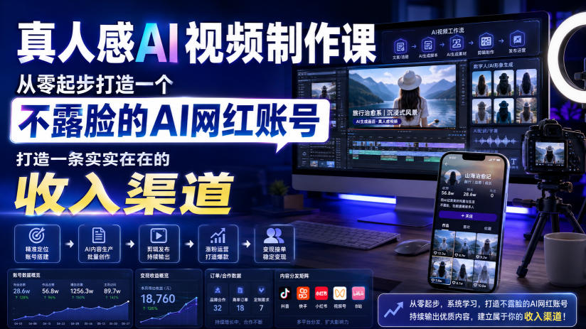 真人感AI视频制作课,从零起步打造一个不露脸的AI网红账号,打造一条实实在在的收入渠道【原创双语字幕】 真人感AI视频制作课,从零起步打造一个不露脸的AI网红账号,打造一条实实在在的收入渠道【原创双语字幕】