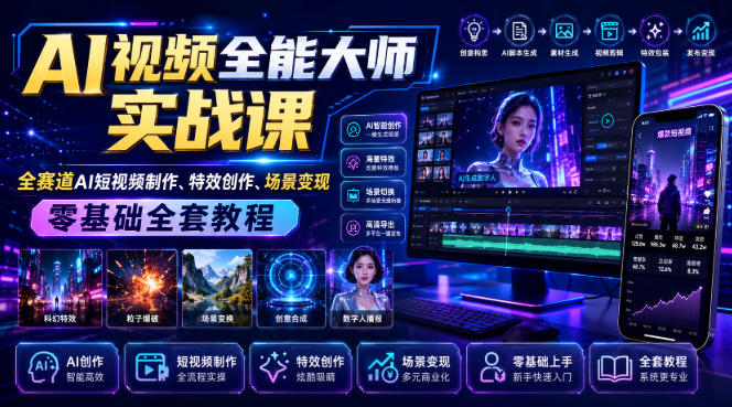 AI视频全能大师实战课|全赛道AI短视频制作、特效创作、场景变现零基础全套教程 AI视频全能大师实战课|全赛道AI短视频制作、特效创作、场景变现零基础全套教程