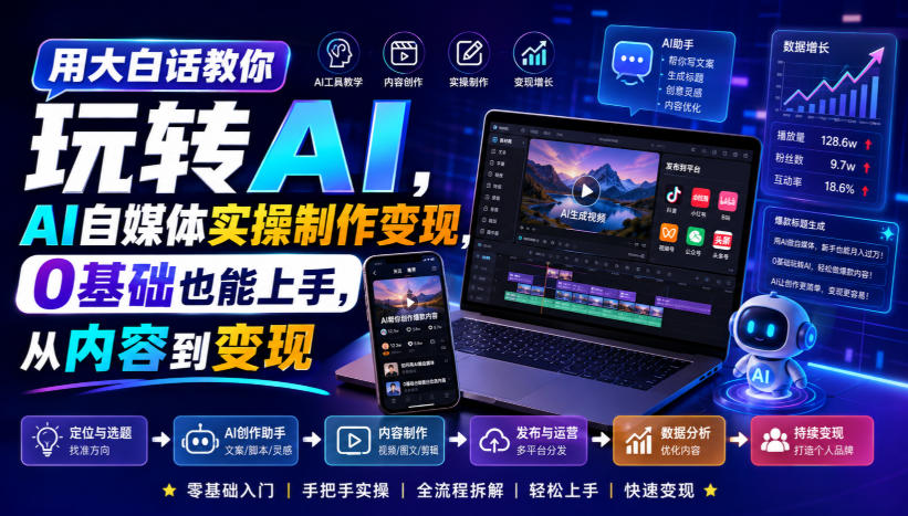 用大白话教你玩转AI,AI自媒体实操制作变现,0基础也能上手,从内容到变现 用大白话教你玩转AI,AI自媒体实操制作变现,0基础也能上手,从内容到变现