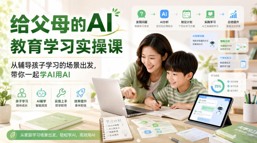 给父母的AI教育学习实操课,从辅导孩子学习的场景出发,带你一起学AI用AI 给父母的AI教育学习实操课,从辅导孩子学习的场景出发,带你一起学AI用AI