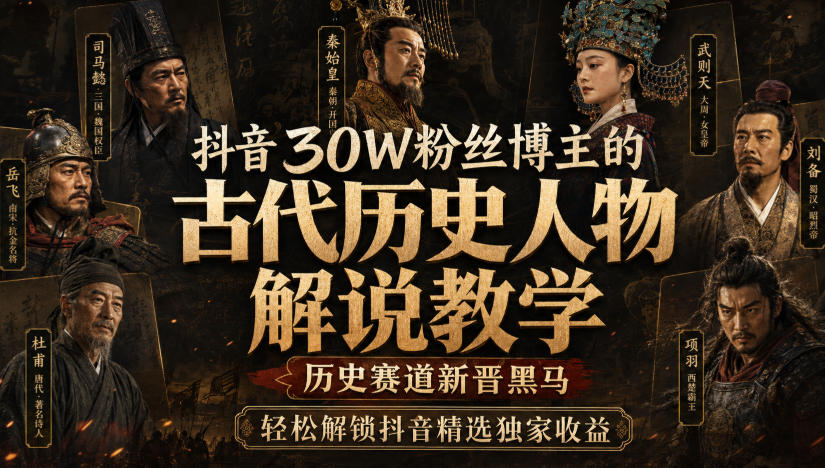 抖音30W粉丝博主的古代历史人物解说教学,历史赛道新晋黑马,轻松解锁抖音精选独家收益 抖音30W粉丝博主的古代历史人物解说教学,历史赛道新晋黑马,轻松解锁抖音精选独家收益