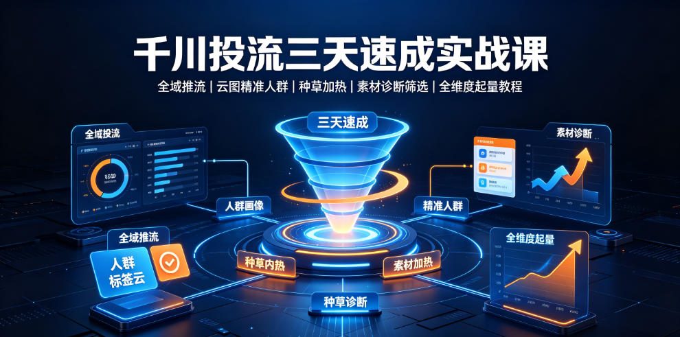 千川投流三天速成实战课|全域推流、云图精准人群、种草加热、素材诊断筛选全维度起量教程 千川投流三天速成实战课|全域推流、云图精准人群、种草加热、素材诊断筛选全维度起量教程