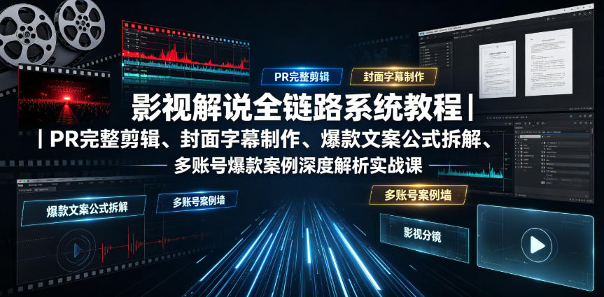 影视解说全链路系统教程|PR完整剪辑、封面字幕制作、爆款文案公式拆解、多账号爆款案例深度解析实战课