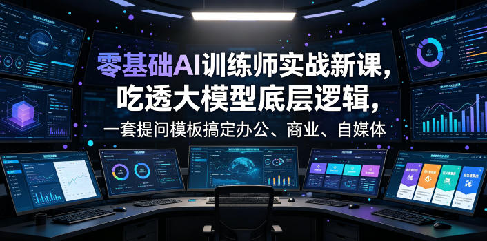 零基础AI训练师实战课,吃透大模型底层逻辑,一套提问模板搞定办公、商业、自媒体、设计、生活全场景AI落地应用