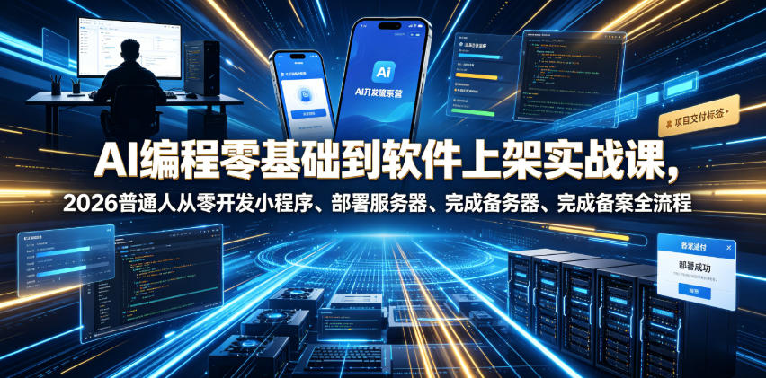 AI编程零基础到软件上架实战课,2026普通人从零开发小程序、部署服务器、完成备案全流程项目落地教程 AI编程零基础到软件上架实战课,2026普通人从零开发小程序、部署服务器、完成备案全流程项目落地教程