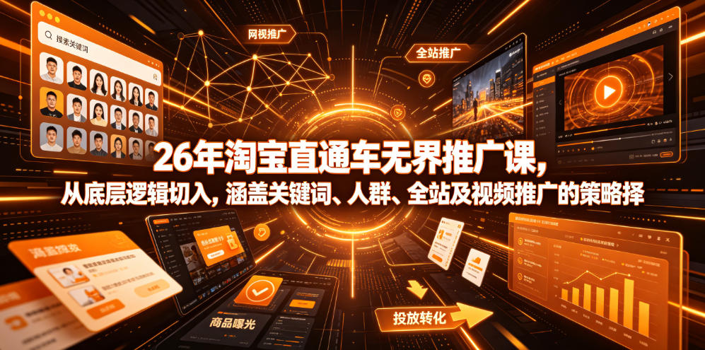 26年淘宝直通车无界推广课,从底层逻辑切入,涵盖关键词、人群、全站及视频推广的策略选择 26年淘宝直通车无界推广课,从底层逻辑切入,涵盖关键词、人群、全站及视频推广的策略选择