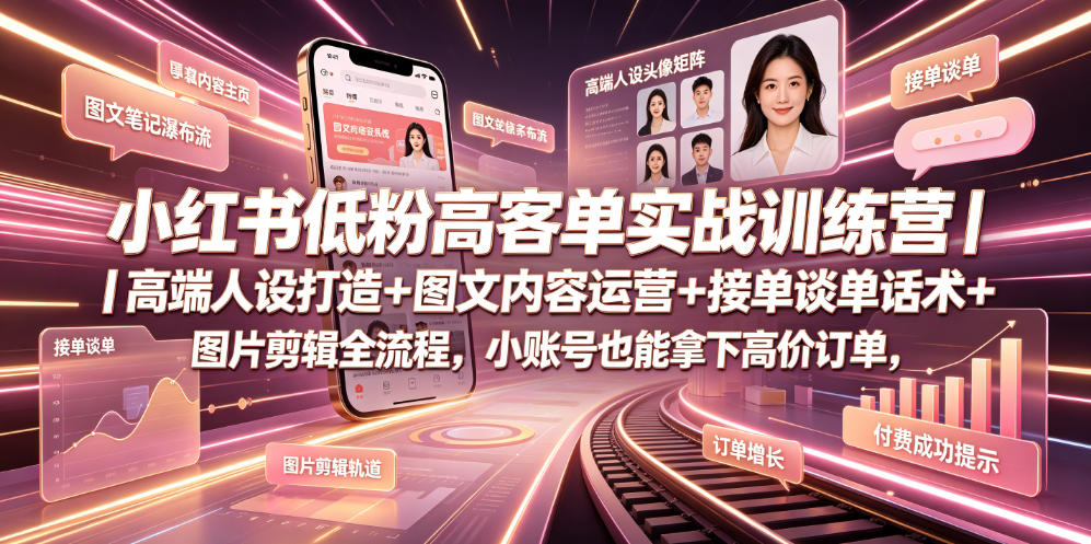 小红书低粉高客单实战训练营|高端人设打造+图文内容运营+接单谈单话术+图片剪辑全流程,小账号也能拿下高价订单 小红书低粉高客单实战训练营|高端人设打造+图文内容运营+接单谈单话术+图片剪辑全流程,小账号也能拿下高价订单