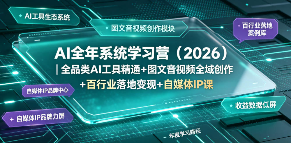 AI全年系统学习营（2026）｜全品类AI工具精通+图文音视频全域创作+百行业落地变现+自媒体IP打造年度进阶大课