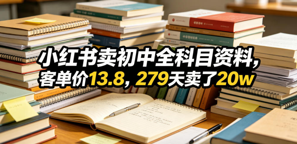 小红书卖初中全科目资料,客单价13.8,279天卖了20w