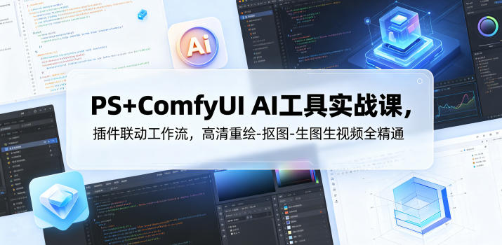 PS+ComfyUI AI工具实战课,插件联动工作流,高清重绘-抠图-生图生视频全精通
