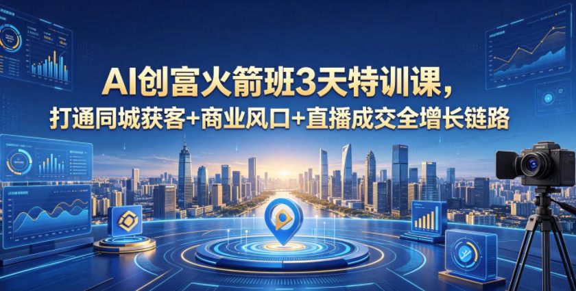 AI创富火箭班3天特训课，打通同城获客+商业风口+直播成交全增长链路，2026年4月新课