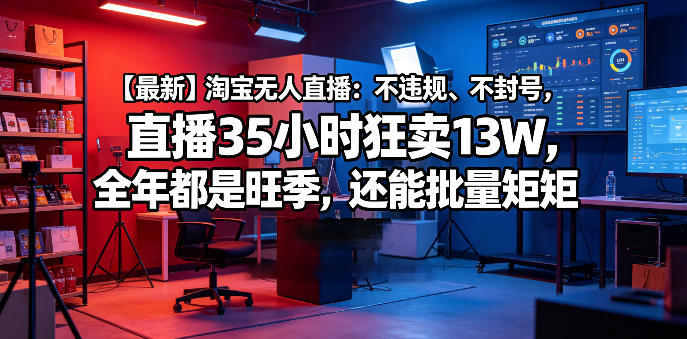 【最新】淘宝无人直播：不违规、不封号，直播35小时狂卖13W，全年都是旺季，还能批量矩阵操作【揭秘】