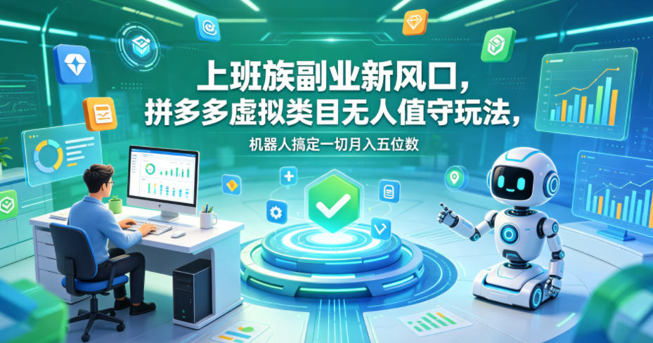上班族副业新风口，拼多多虚拟类目无人值守玩法，机器人搞定一切月入五位数【揭秘】