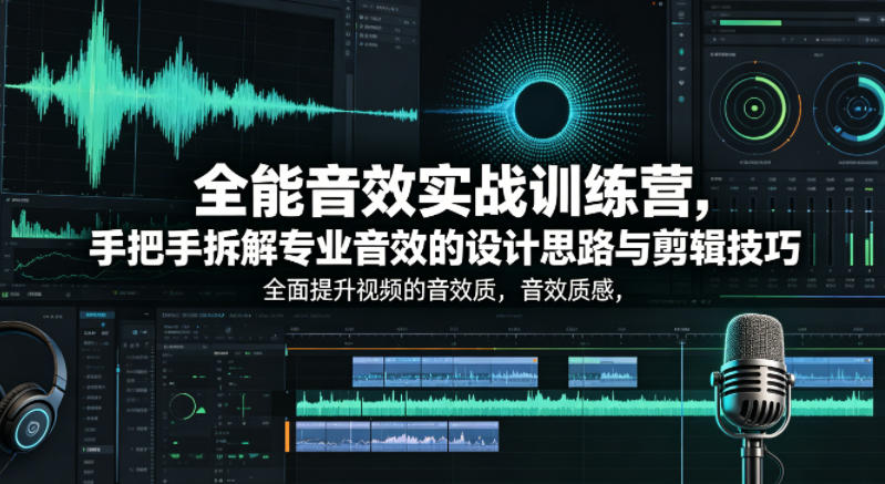 全能音效实战训练营，手把手拆解专业音效的设计思路与剪辑技巧，全面提升视频的音效质感