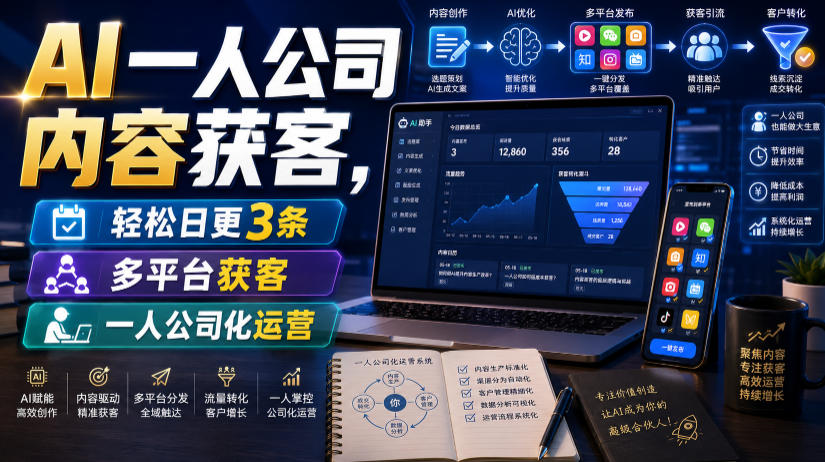 AI一人公司内容获客,轻松日更3条,多平台获客,一人公司化运营(更新0827) AI一人公司内容获客,轻松日更3条,多平台获客,一人公司化运营(更新0827)