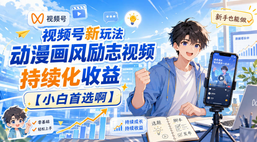 视频号新玩法动漫画风励志视频,持续化收益【小白首选啊】 视频号新玩法动漫画风励志视频,持续化收益【小白首选啊】