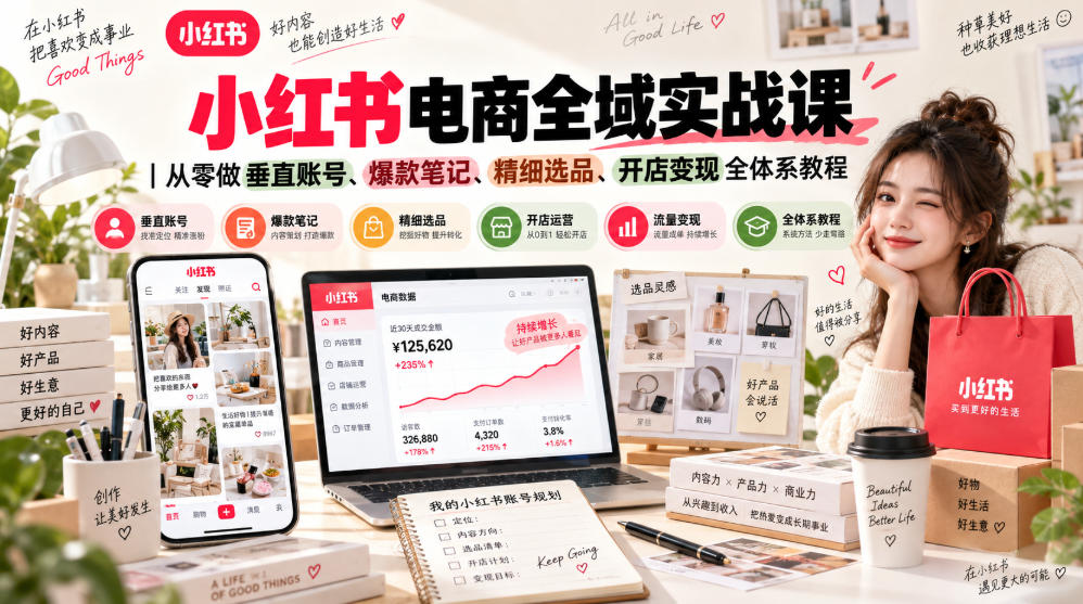 小红书电商全域实战课|从零做垂直账号、爆款笔记、精细选品、开店变现全体系教程 小红书电商全域实战课|从零做垂直账号、爆款笔记、精细选品、开店变现全体系教程