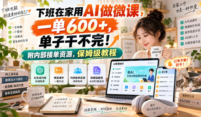 下班在家用AI做微课,一单600+,单子干不完!附内部接单资源,保姆级教程【揭秘】 下班在家用AI做微课,一单600+,单子干不完!附内部接单资源,保姆级教程【揭秘】