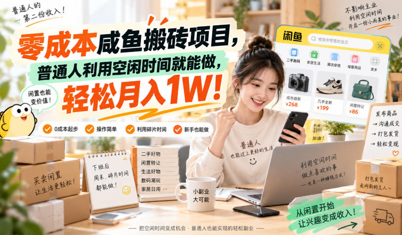 零成本咸鱼搬砖项目,普通人利用空闲时间就能做,轻松月入1W!【揭秘】 零成本咸鱼搬砖项目,普通人利用空闲时间就能做,轻松月入1W!【揭秘】