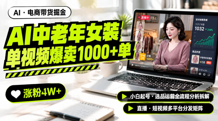 AI中老年服装带货赛道新玩法,一个视频卖出1000多单涨粉4W+,小白起号选品运营全流程分析拆解 AI中老年服装带货赛道新玩法,一个视频卖出1000多单涨粉4W+,小白起号选品运营全流程分析拆解