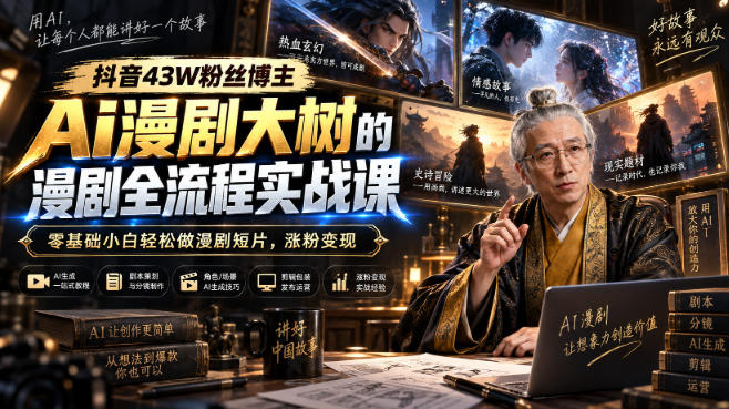 抖音43W粉丝博主Ai漫剧大树的漫剧制作全流程实战课，零基础小白轻松做漫剧短片，涨粉变现（更新1027）