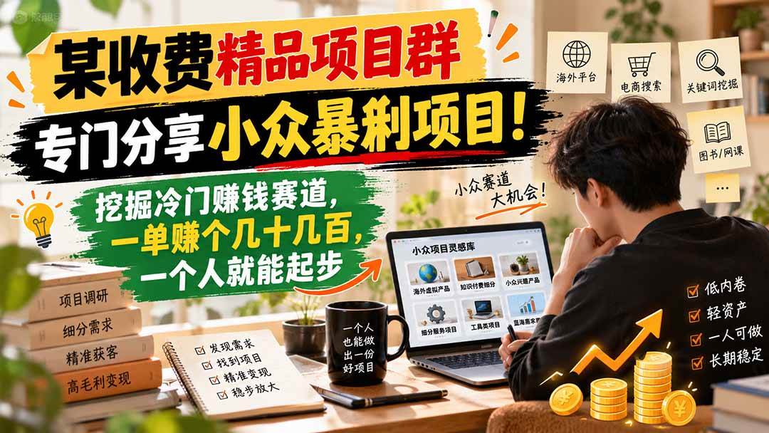 （21185期）某收费精品项目群，专门分享小众暴俐项目！挖掘冷门赚钱赛道，一单赚个几十几百，一个人就能起步