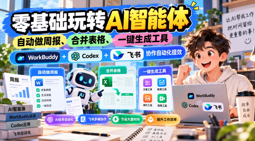 【无水印】零基础玩转AI智能体，自动做周报、合并表格、一键生成工具，WorkBuddy+Codex + 飞书协作自动化提效
