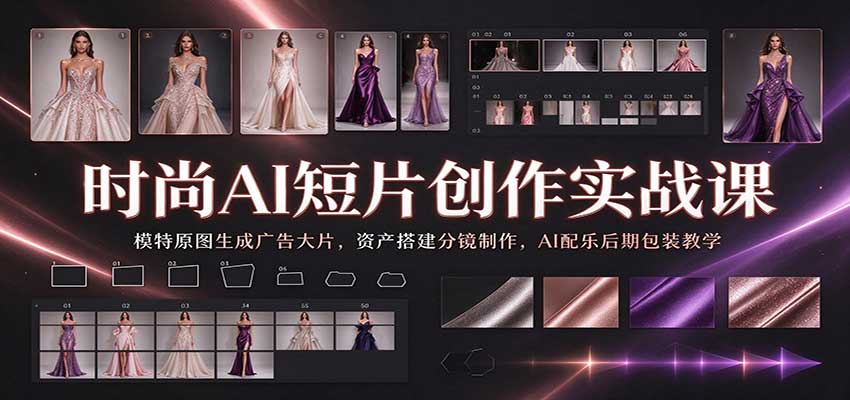 时尚AI短片创作实战课：模特原图生成广告大片，资产搭建分镜制作，AI配乐后期包装教学
